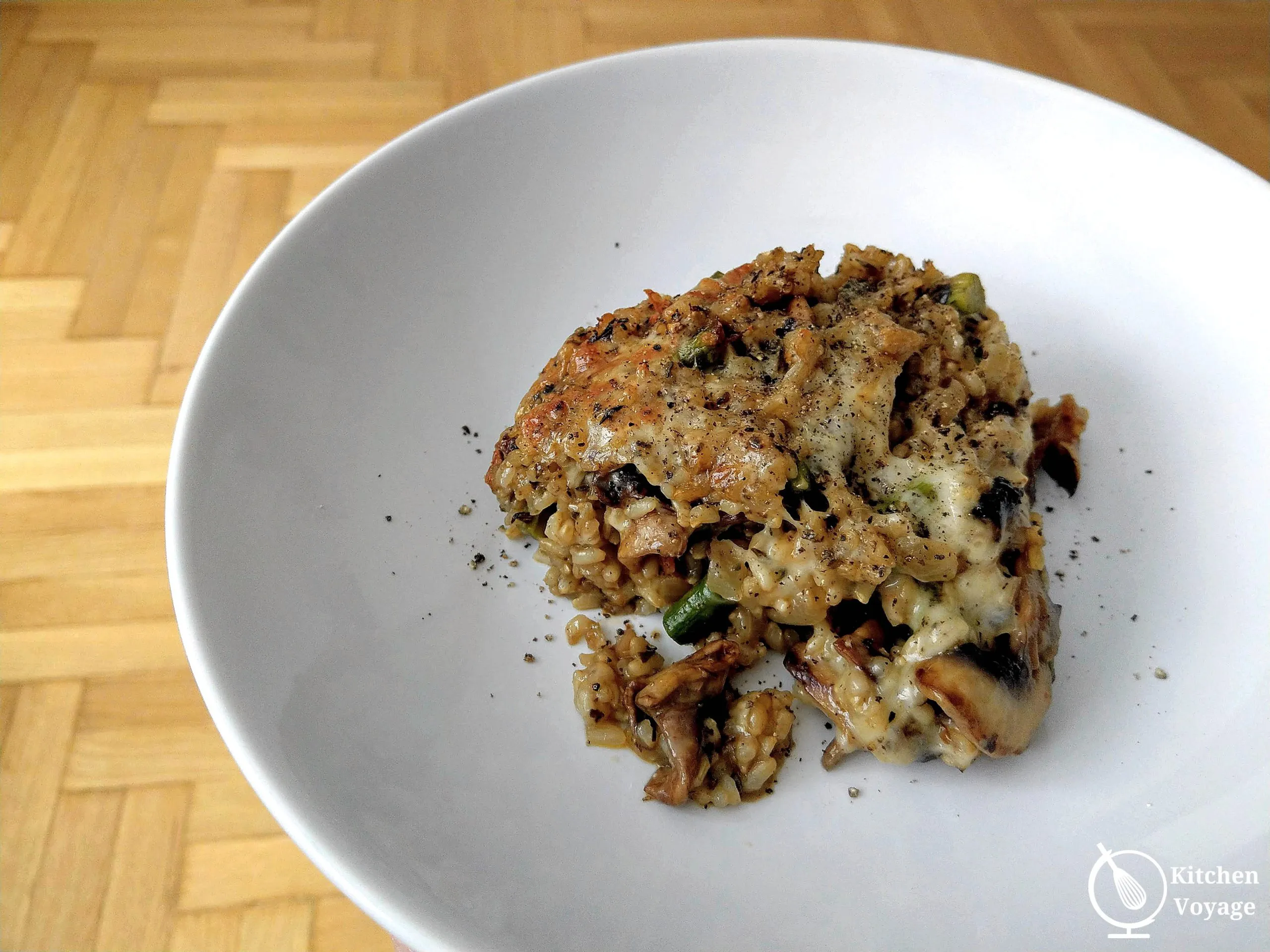 Cheesy Asparagus and Mushroom Rice Casserole