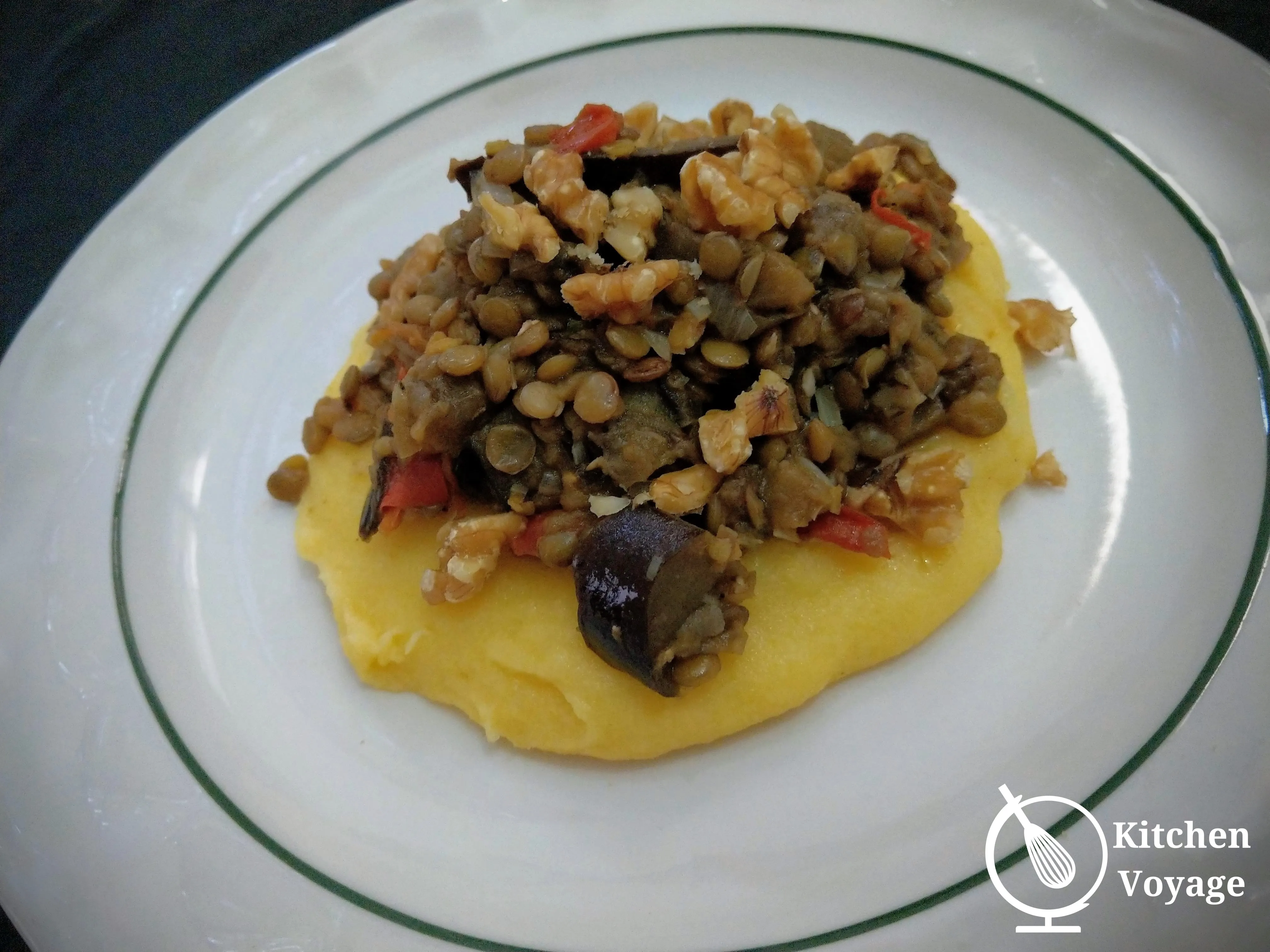 Roasted Aubergine and Green Lentils