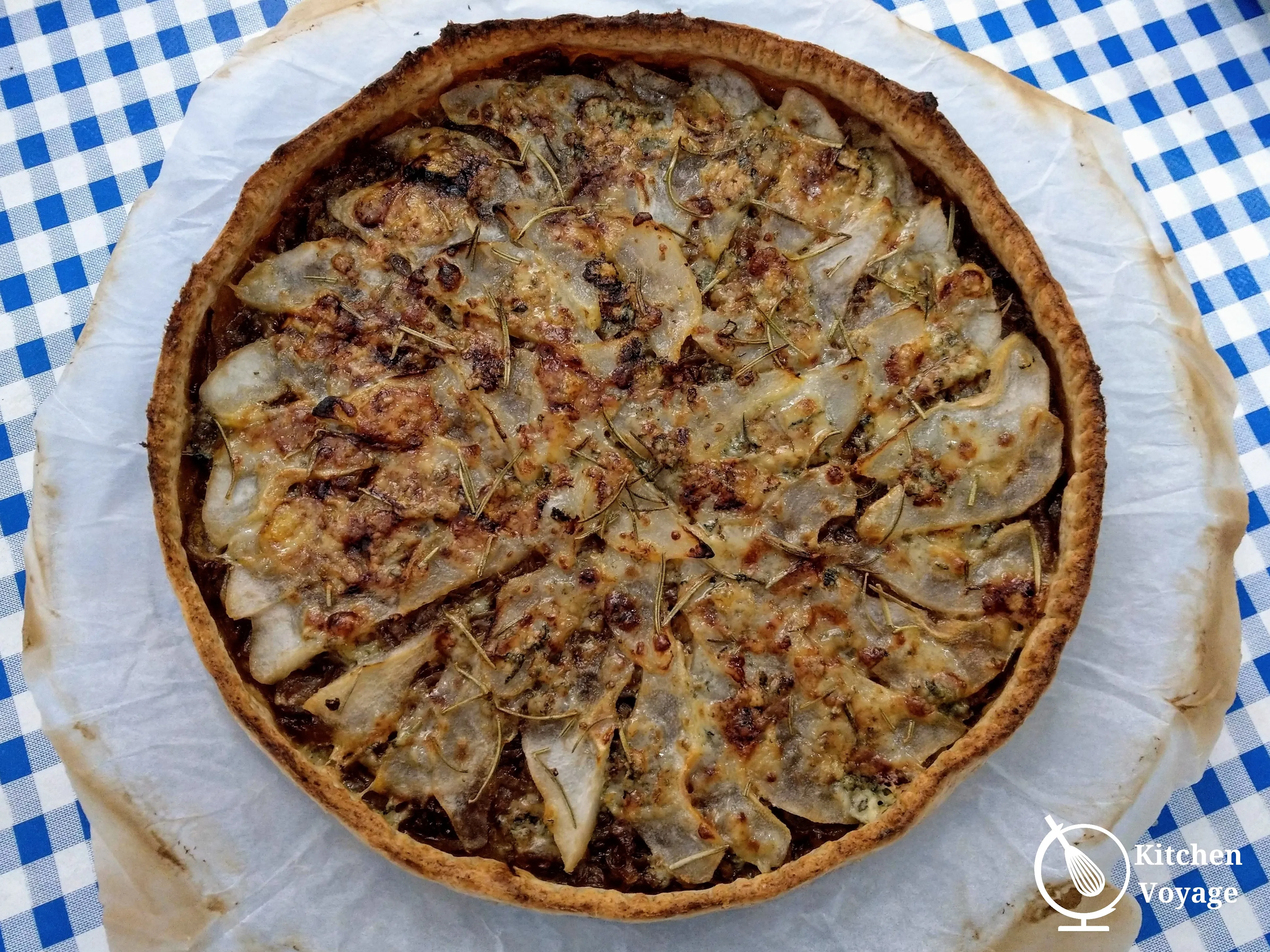 Caramelised Onions, Pear and Stilton Cheese Tart